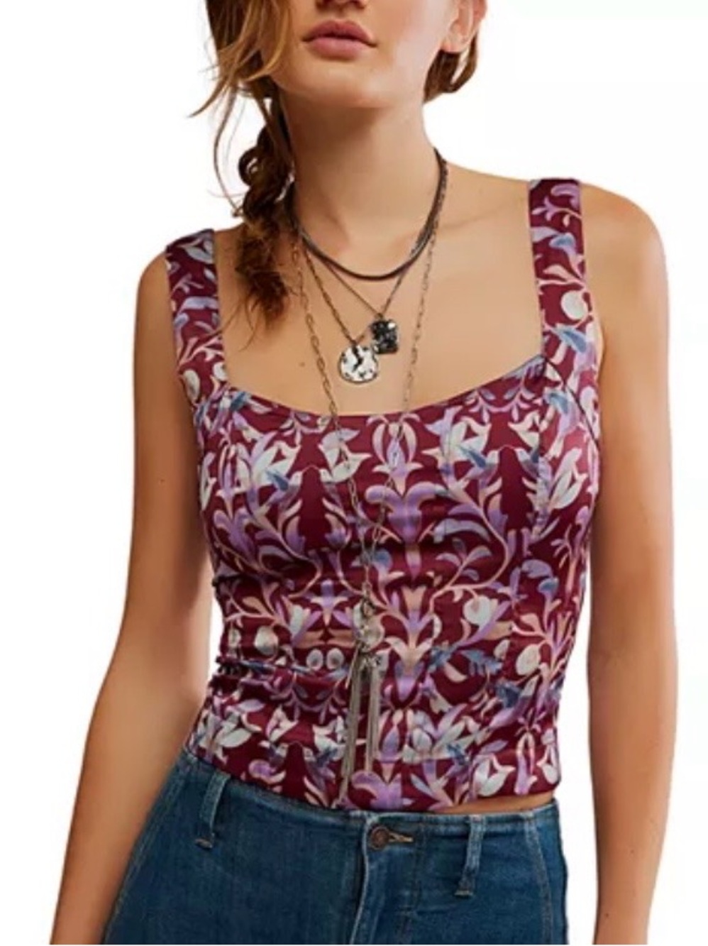NWT Free People Grace Corset Top- Cabernet Combo size small reg $98